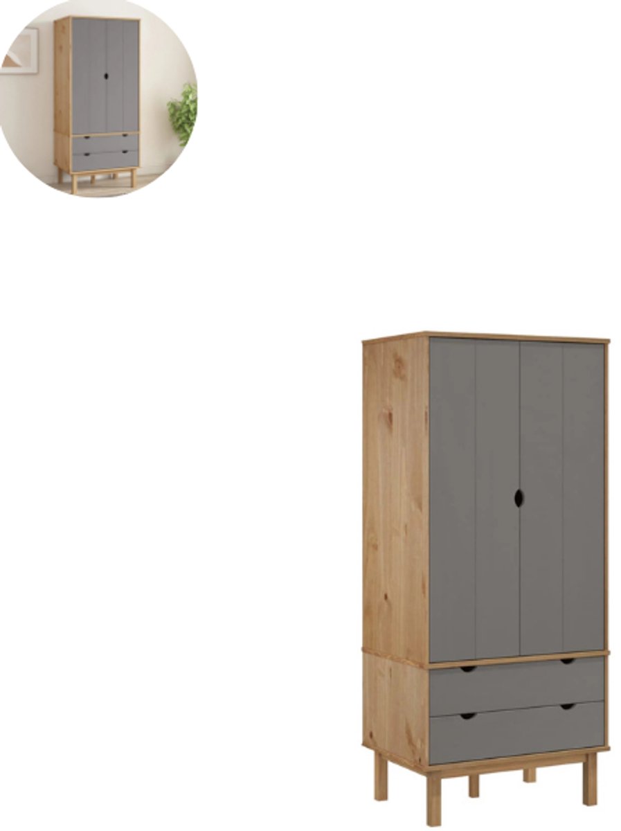 Kledingkast - Slaapkamer - Kledingkasten - Ladekasten - Commode - Organizer - Massief - Bruin en Grijs