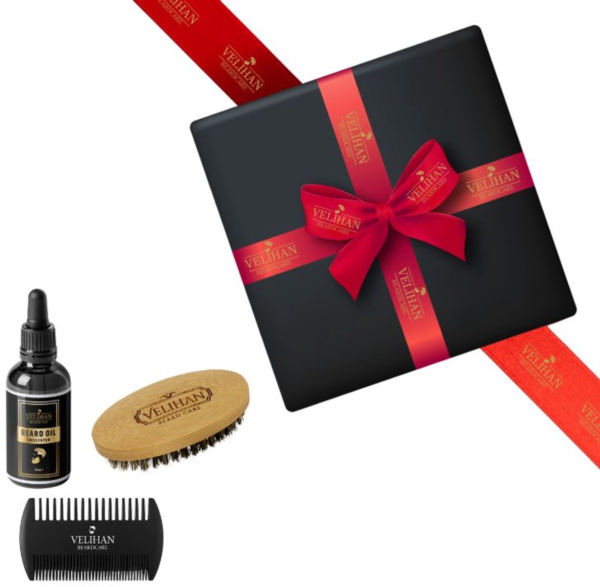 Velihan Beardcare - Baardverzorging Trio Pack Baardolie Unscented 30ml, Baardborstel en Baardkam- Cadeau voor mannen - Vaderdag Cadeau - Cadeau voor hem - Cadeau voor Kerst - Valentijdsdag mannen - Giftset mannen - Cadeauset verjaardag
