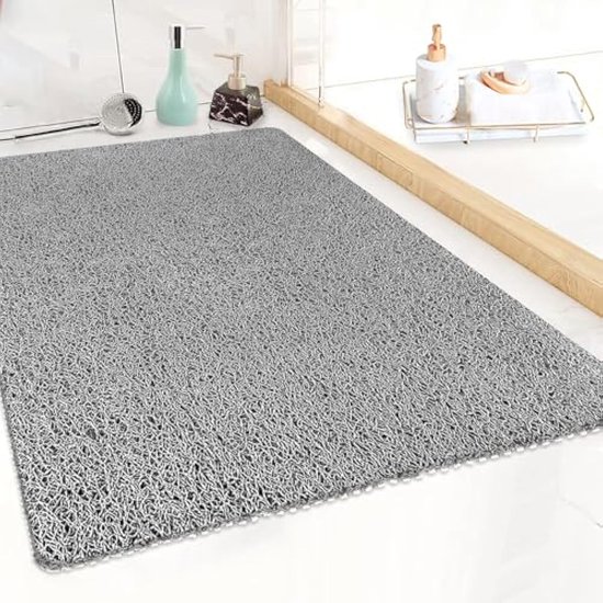 COSYLAND Douchemat, antislip, met afvoer, zachte pvc-luffa, antislipmat voor badkuip, sneldrogende badmatten, 40 x 80 cm, grijs