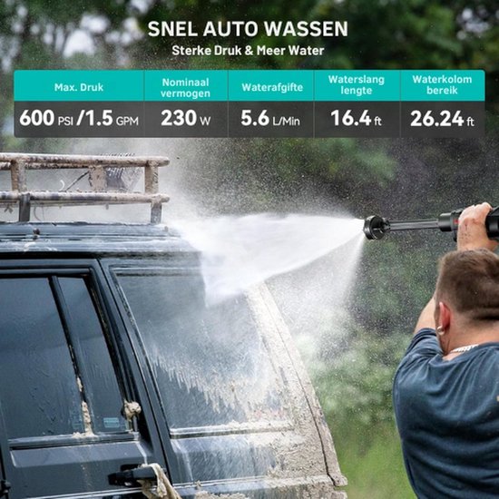 WNHB® Draadloze hogedrukreiniger 55 bar - Krachtige accu hogedrukspuit met 15000 mAh batterij - 6 in 1 sproeikop en 5 m slang voor auto tuin terras en zwembad van Merkloos	 — afbeelding 2