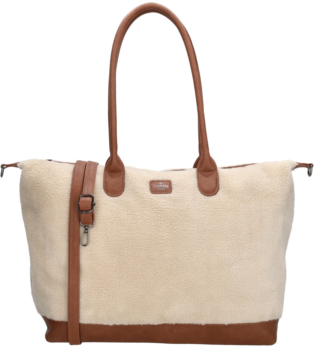 Charm London Buckingham teddy Laptoptas 15,6 inch - Shopper - Schoudertas - Crossbody - Beige
