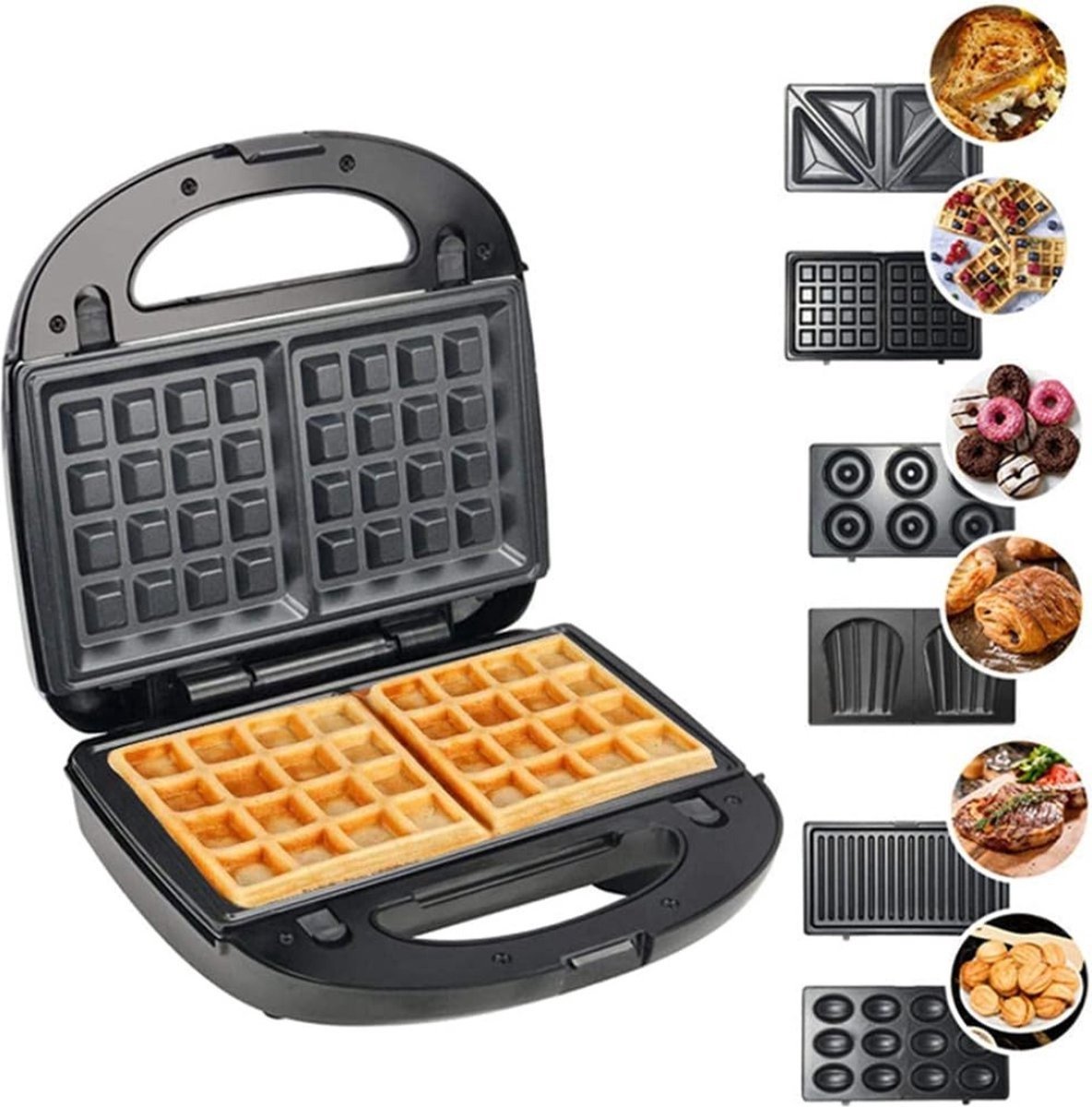 WNHB® Tosti ijzer 7 in 1 - elektrische paninimaker sandwichmachine wafelijzer broodrooster - 750W anti aanbaklaag met afneembare platen en LED display