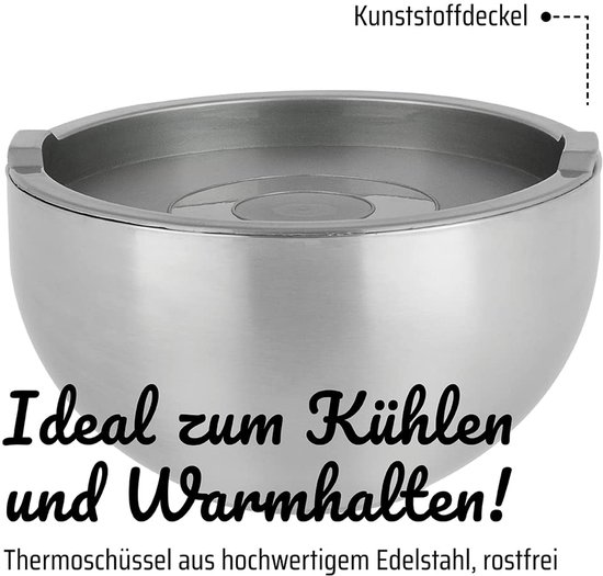 GSW 824019 Thermobowl Set with Plastic Lid 6-Piece, Stainless Steel, Silver, 26 cm, Pack of 6
