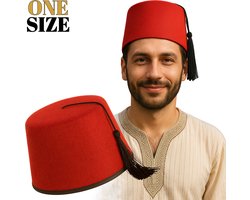 Fez Hoed Rood – Unisex Kostuum Accessoire – Met Zwarte Kwast – Carnaval & 1001 Nacht Thema
