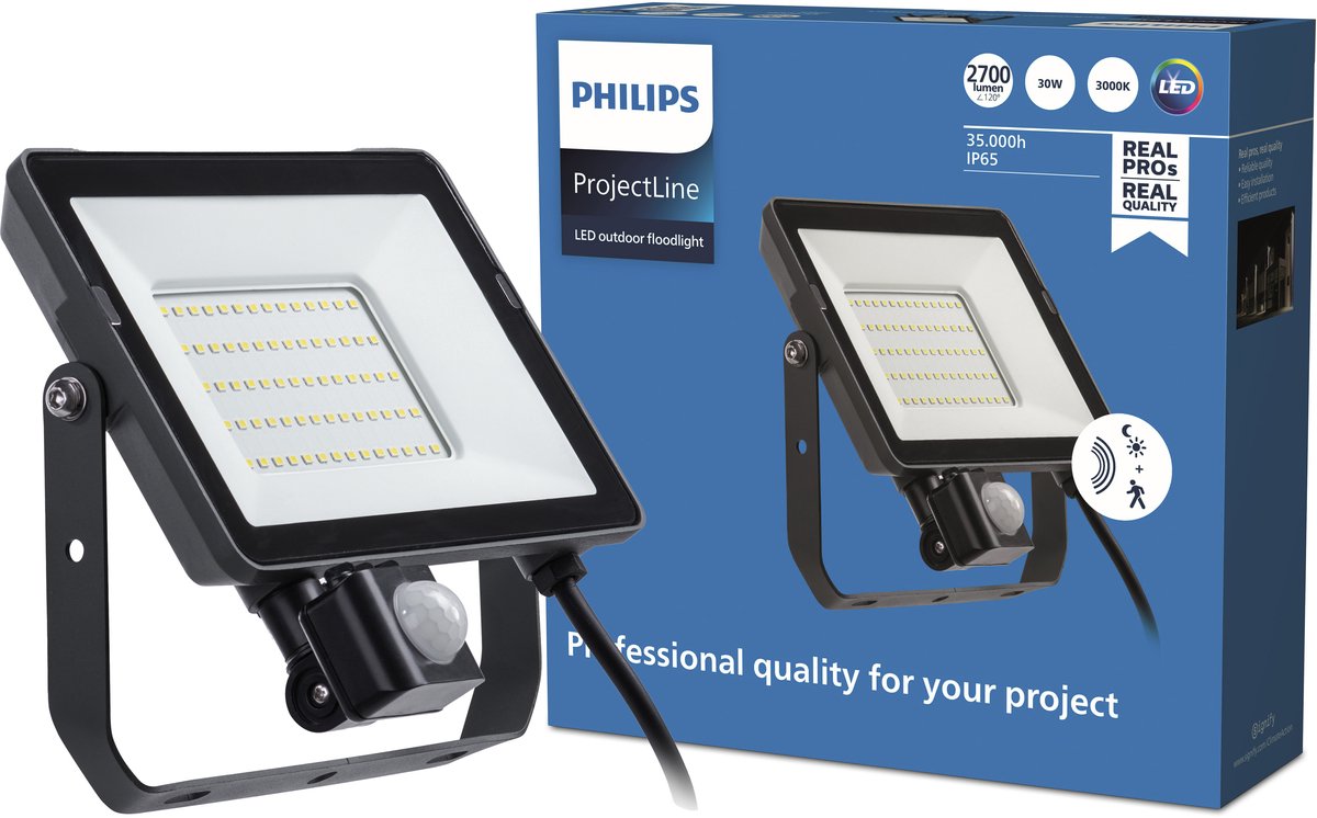 Philips ProjectLine professionele energiezuinige schijnwerper - LED paneel - 30 W - Warmwit licht - Sensor