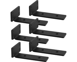 Crrynuo - Plankdragers - Onzichtbare Ondersteuners - IJzeren L-Hoek - 6 Inch - 6 Stuks - 70Kg Draagkracht - Zwart