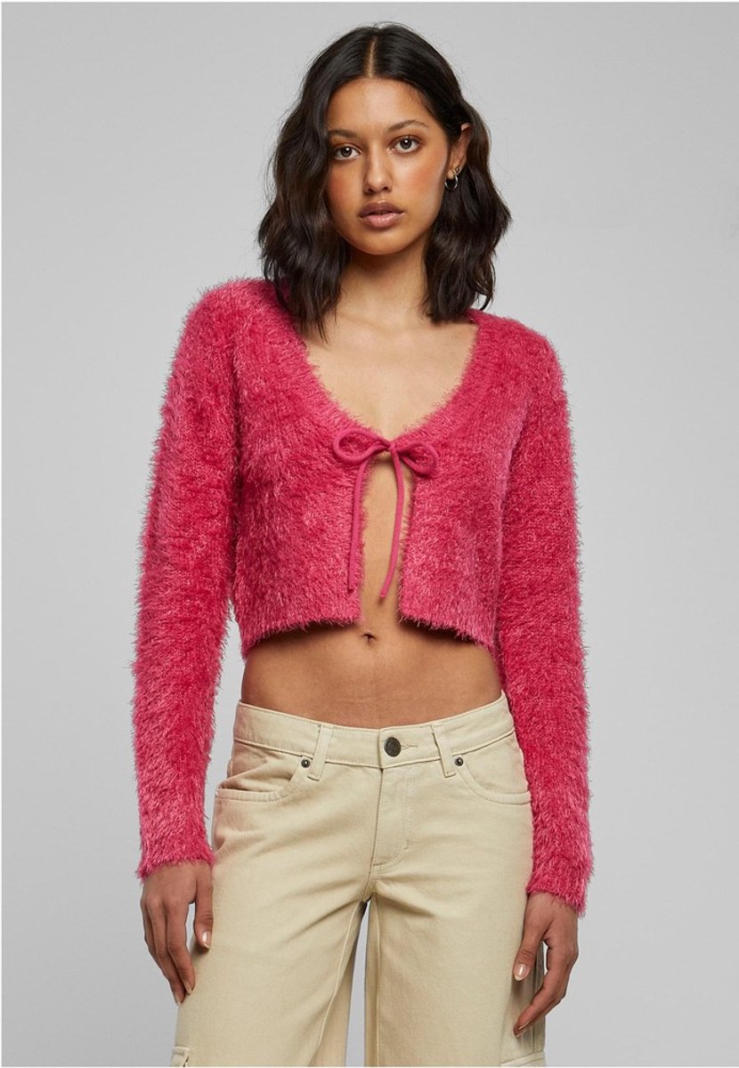 Urban Classics Tied Cropped Feather Cardigan XL Roze