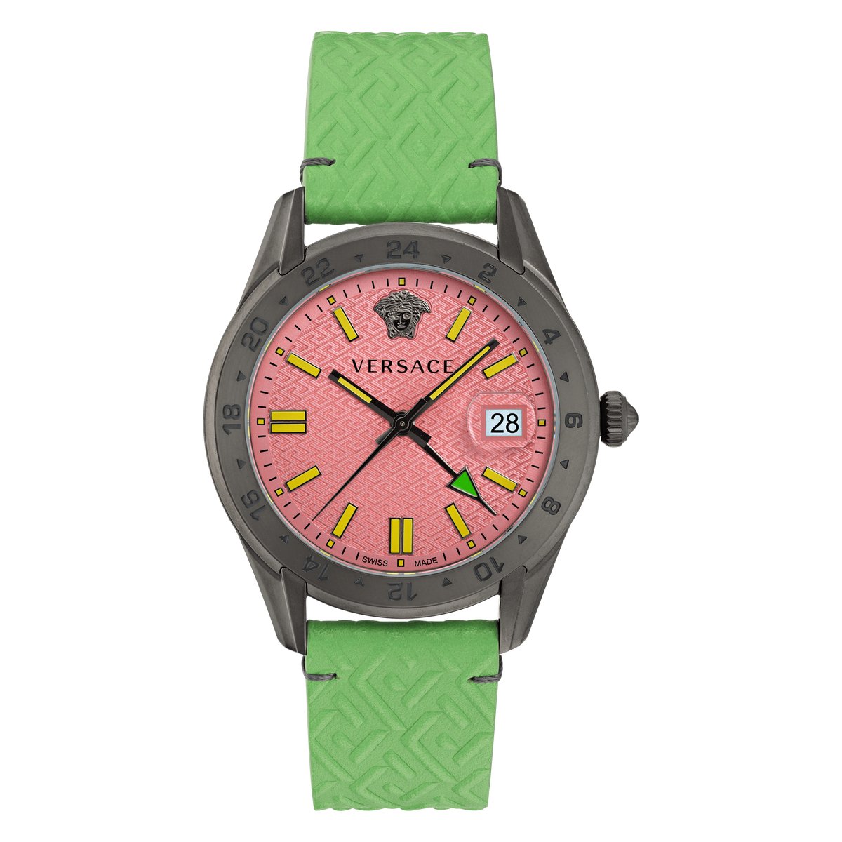 Versace Greca Time GMT VE7C00323 Horloge - Leer - Groen - Ø 41 mm