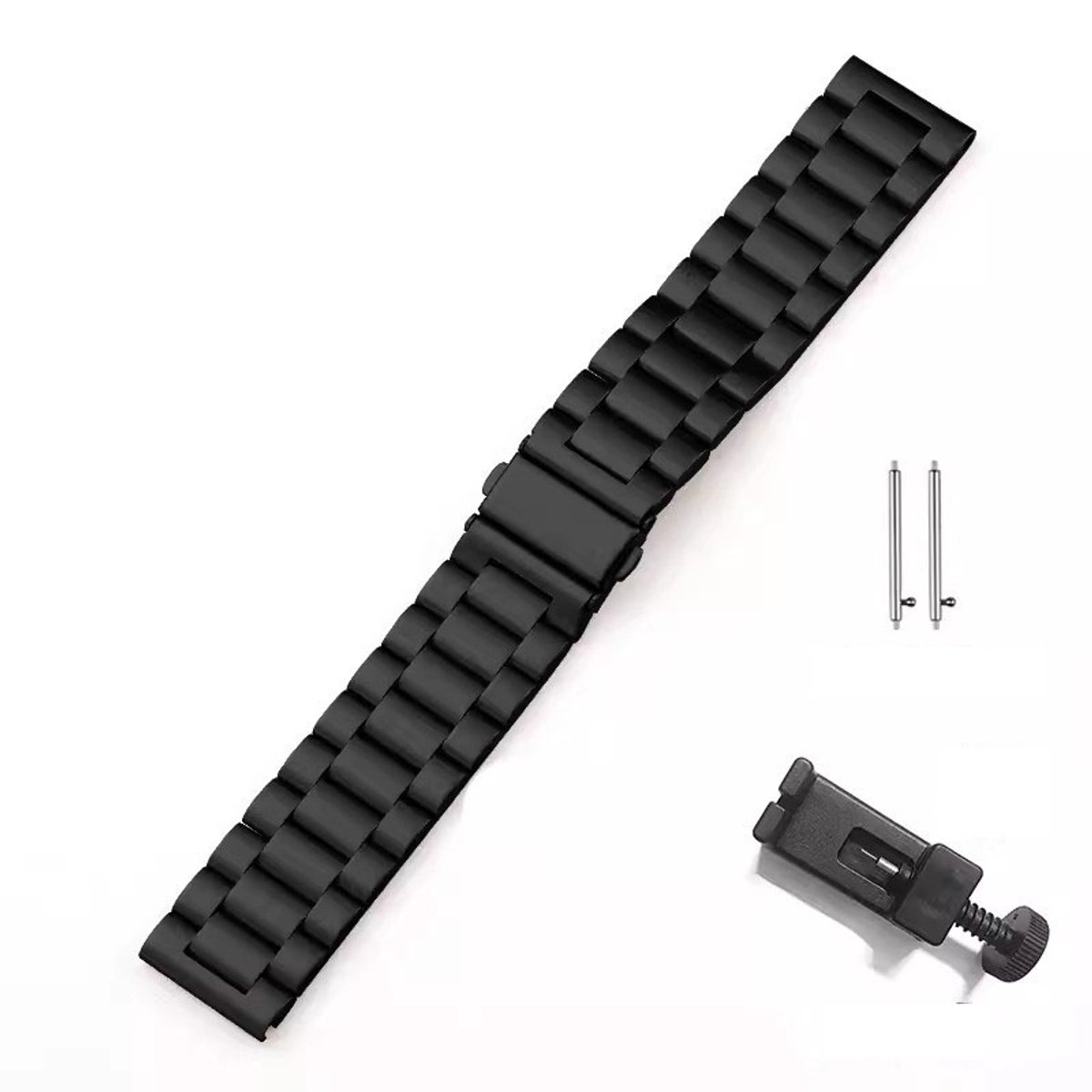 Snelspanhorloge voor heren en dames, roestvrij staal, metalen schakelbandbreedte 22 mm - zwart