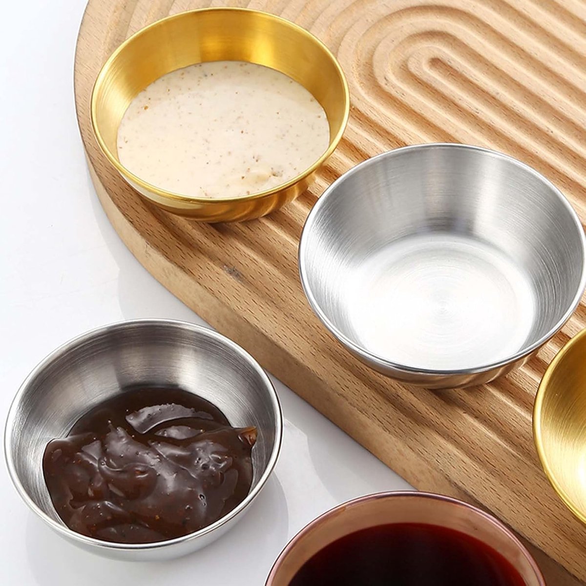 Acheter Bol à sauce rond en acier inoxydable 304, mini gobelets d'assaisonnement réutilisables de 50/60 ml Acheter Bol à sauce rond en acier inoxydable 304, mini gobelets d'assaisonnement réutilisables de 50/60 ml