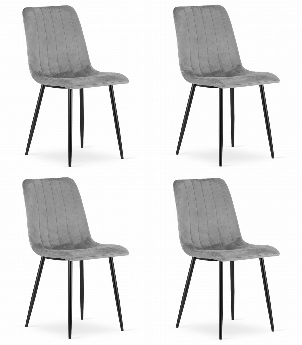 Set van 4 Eetkamerstoelen LAVA - Lichtgrijs - Zwarte Metalen Poten - Velvet Bekleding - Industriële Stijl, Max. 110 kg, Ergonomisch Design, Comfortabele Zitting
