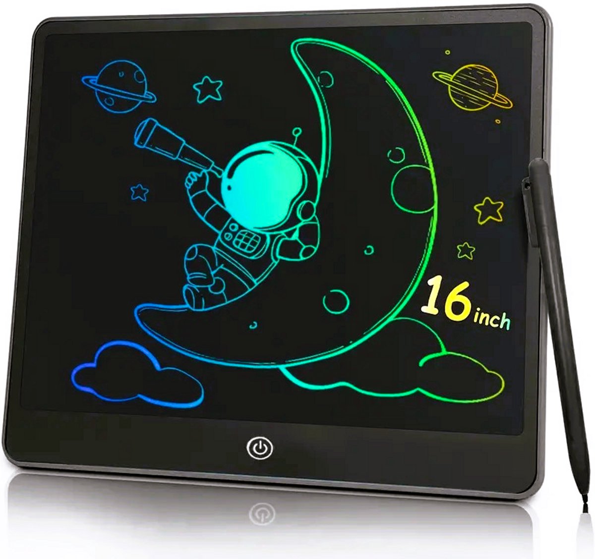 K&R Ventures® LCD Tekentablet – 16 Inch Digitaal Tekenbord voor Kinderen – Kleurrijk Schrijfbord & Notitiebord – Educatief Speelgoed – Extra Groot – Zwart