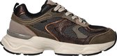 Groene dames sneaker met bruine slangenhuidprint en beige veters, van de zijkant gezien.