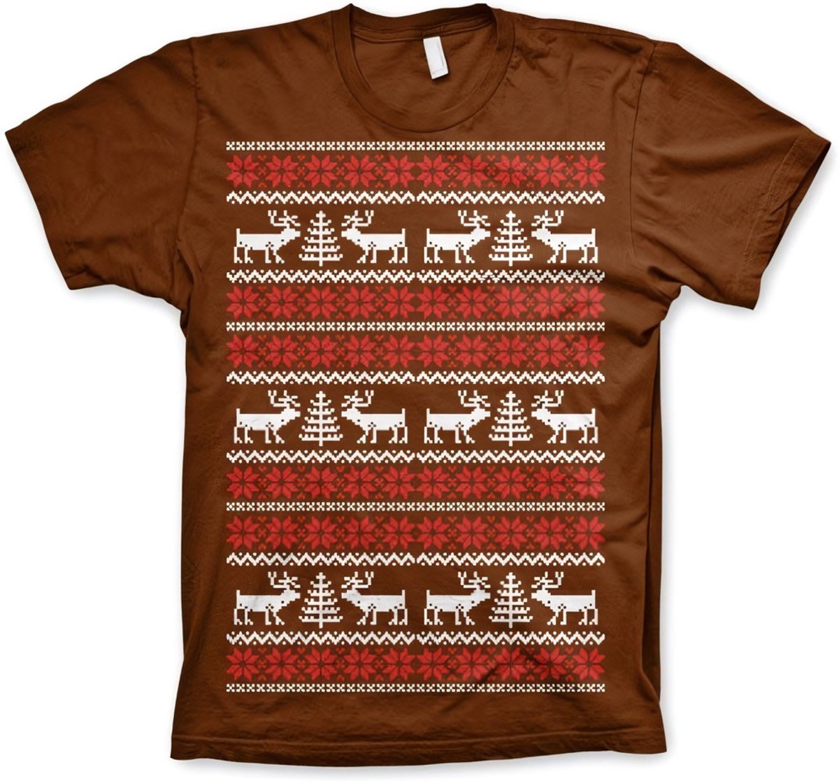 Heren Tshirt -S- Christmas Knit Pattern Bruin