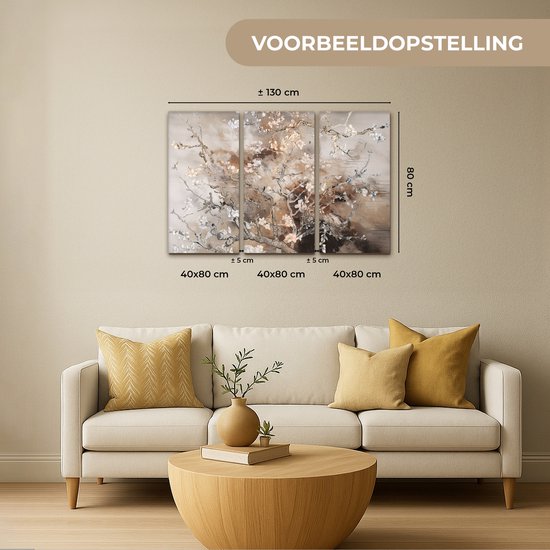Ensemble de peintures sur toile 120x80 cm - Triptyque de Décoration murale - Fleur d'amandier - Abstrait - Beige - Décoration murale salon - Décoration chambre - Accessoires chambre - Peintures sur toile