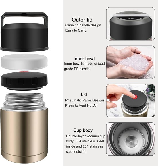 28oz soep thermoskan, roestvrijstalen thermoskan voor warm eten, thermoskan voor eten met brede opening, geïsoleerde lunchcontainer, lekvrije thermosfles