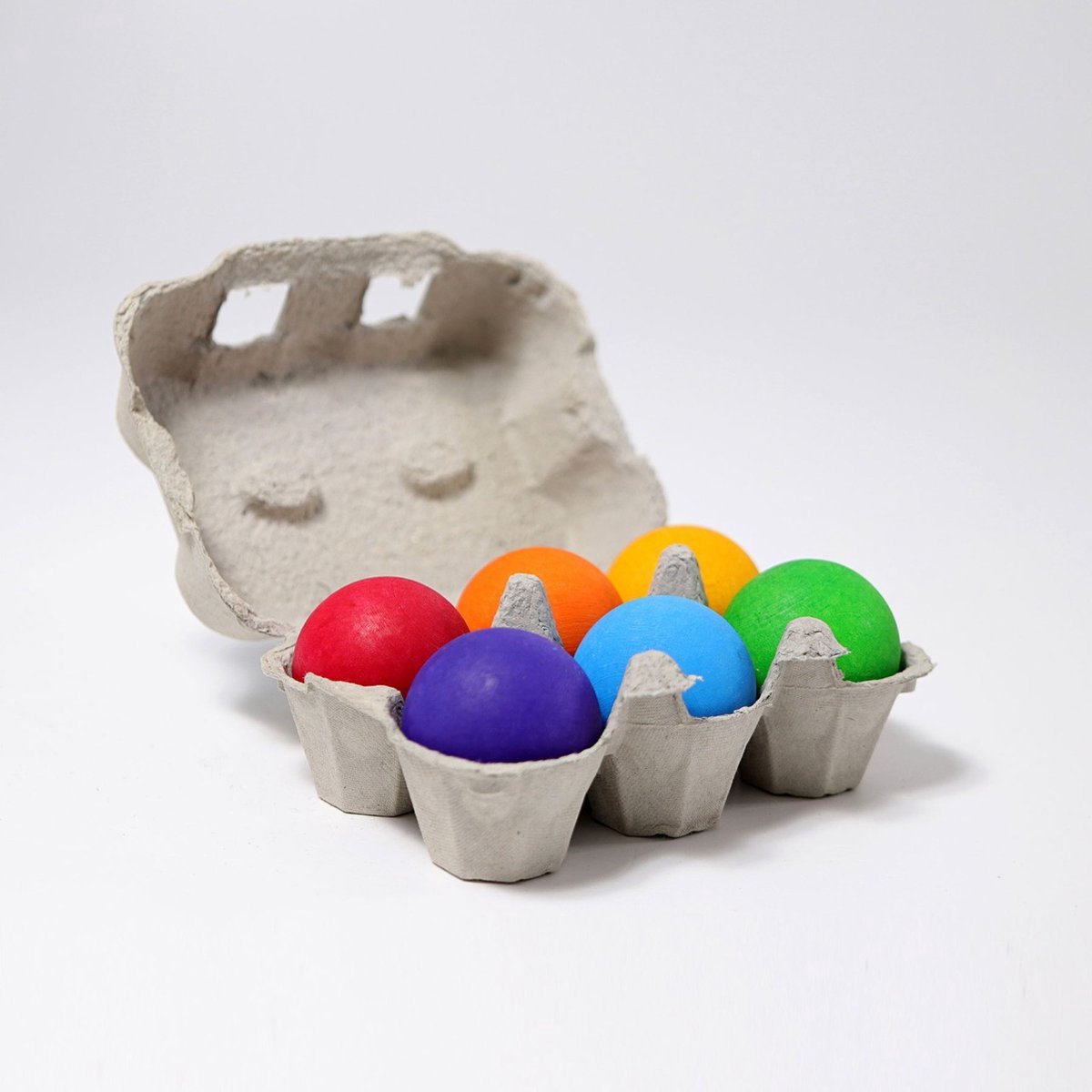 Houten ballen in doosje - Regenboogkleuren - 6 stuks - Open einde speelgoed - Educatief montessori speelgoed - Grapat en Grimmsstyle