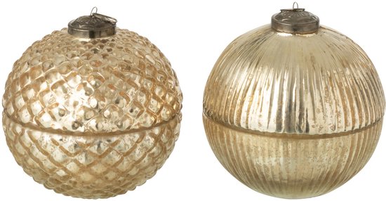 J-Line geurkaars Kerstbal - glas - goud - small - 2 stuks