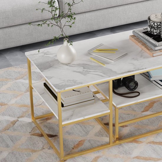 Salontafel, set van 2, moderne woonkamertafel met opbergruimte