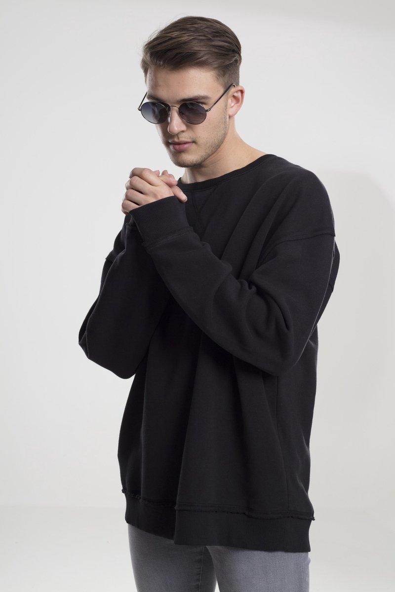 Urban Classics Oversize Open Edge Crew Sweater/trui M Zwart