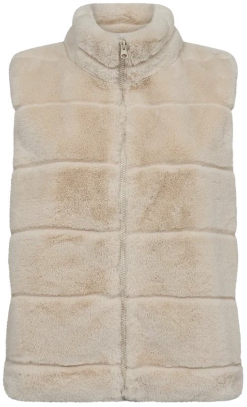 Beige Faux Fur Bodywarmer - Vegan Fur - One Size (Geschikt tot maat 40) - Nep Bont Bodywarmers - Met Rits & Zakken - Beige