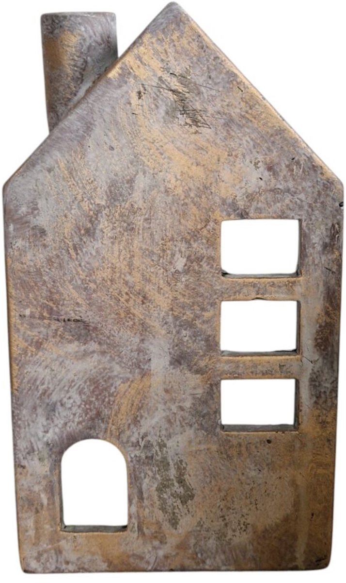 Daan Kromhout - Waxine/Kaarsen Huis - Beton - Goud/Grijs - 16x10x28 cm - Sfeervol Schaduweffect - Kerst