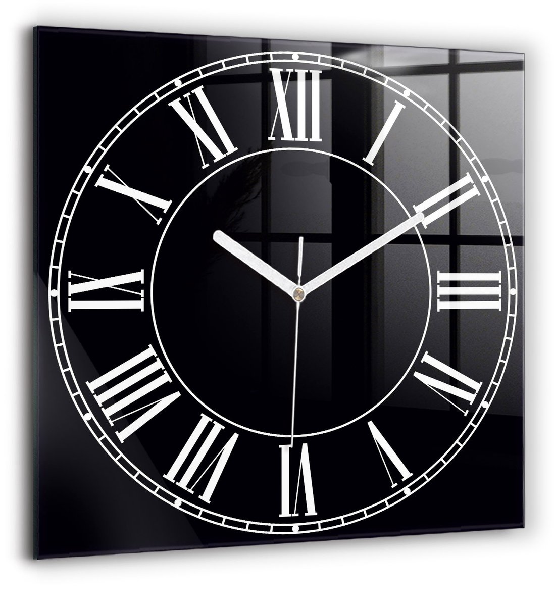 Wallfluent Wandklok - Zwarte Romeinse cijfers Stijlvolle Klok - 60 cm x 60 cm - Zwart Wandklok - Witte Handen - Klok zonder getallen - Kinder Wandklok Glas - Decoratieve Wandklok - Design Wandklok - Klok met Afbeelding