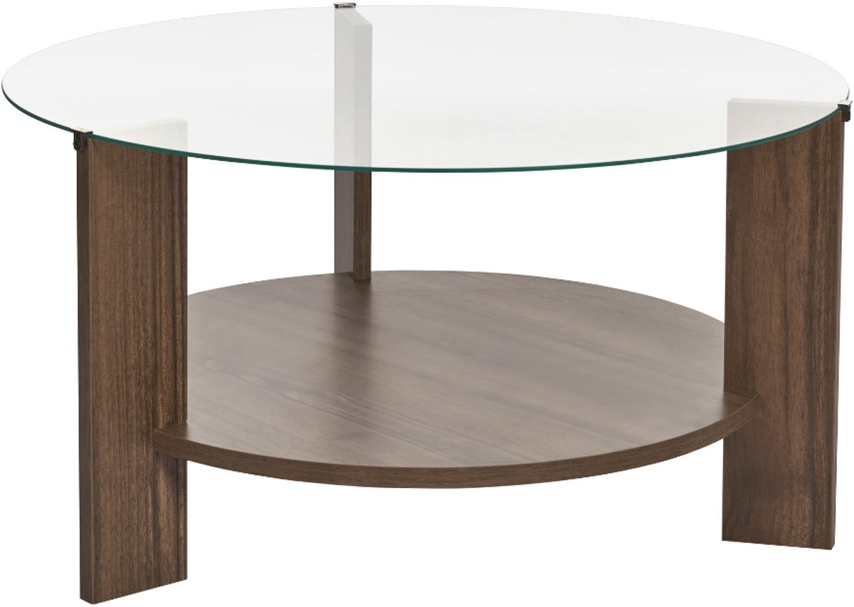 CALICOSY - Salontafel met 2 bladen, waarvan één van gehard glas Ø75 cm - CLARA