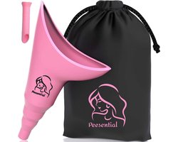 Bec de lac Peesential pour femmes - Urinoir pour femmes - Bouteille d'urine - Poche urinaire jetable - Sortie en plastique réutilisable - Lacs debout - Manchon de lac pour événements / Voyages / Camping - Incl. Sac Hygiénique - Rose