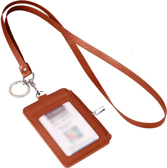 Foto: Jeiibrzui 1 modieuze badgehouder pu leren lanyard portemonnee met verticaal klepontwerp antikrasfolie id kaarthouder met sleuven voor kantoor evenementen en dagelijks gebruik
