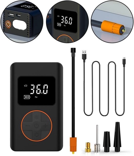 7-pack - Draagbare mini-bandenpomp met digitaal display en automatische uitschakeling voor het veilig oppompen van auto's, fietsen, basketballen en luchtbedden — afbeelding 3