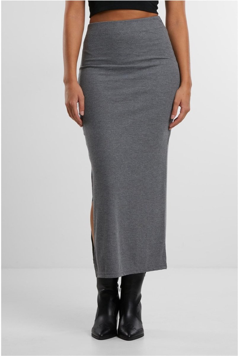 Urban Classics Ladies Rib High Slit Skirt Lange rok gemêleerd S Grijs