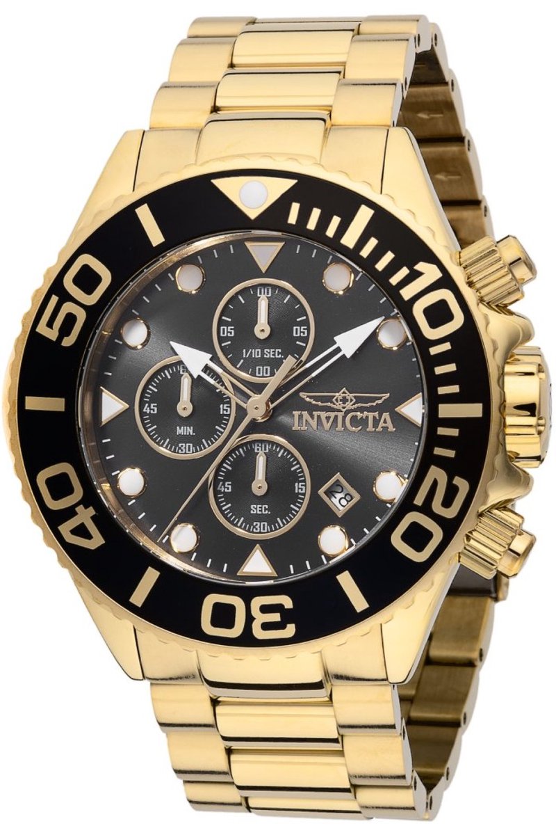 Invicta Grand Diver 48592 Heren Horloge - Waterdicht - Analoog - Quartz Uurwerk - Roestvrij Staal met zwarte Wijzerplaat - 52mm