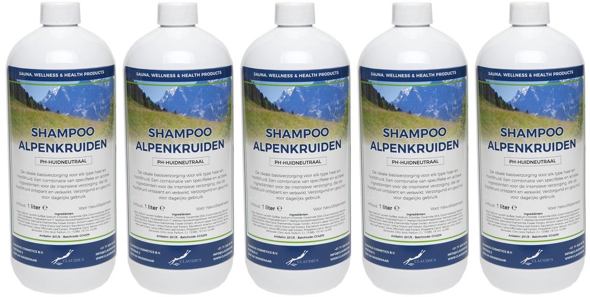 Shampoo Alpenkruiden - 1 liter - 5 Stuks - Voordeelverpakking - Haarverzorging