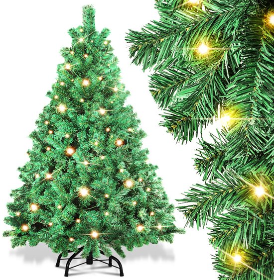 Foto: 120 cm kunstkerstboom met verlichting dennenboom met 150 warm witte ledlampen 340 gemengde takken kerstboom kunstboom voor kerstmis groen