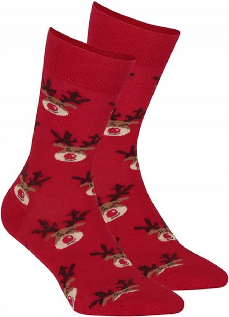 Wola Kerstsokken – Rood met Rendier – Maat 39 - 41 cm - Kerstcadeau - ( 1 stuks )