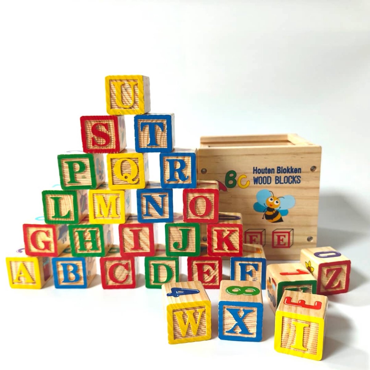 SoNis Houten Blokken ABC - Cijfers - Letters - Alfabet - Patronen - Speelblokken - Educatief