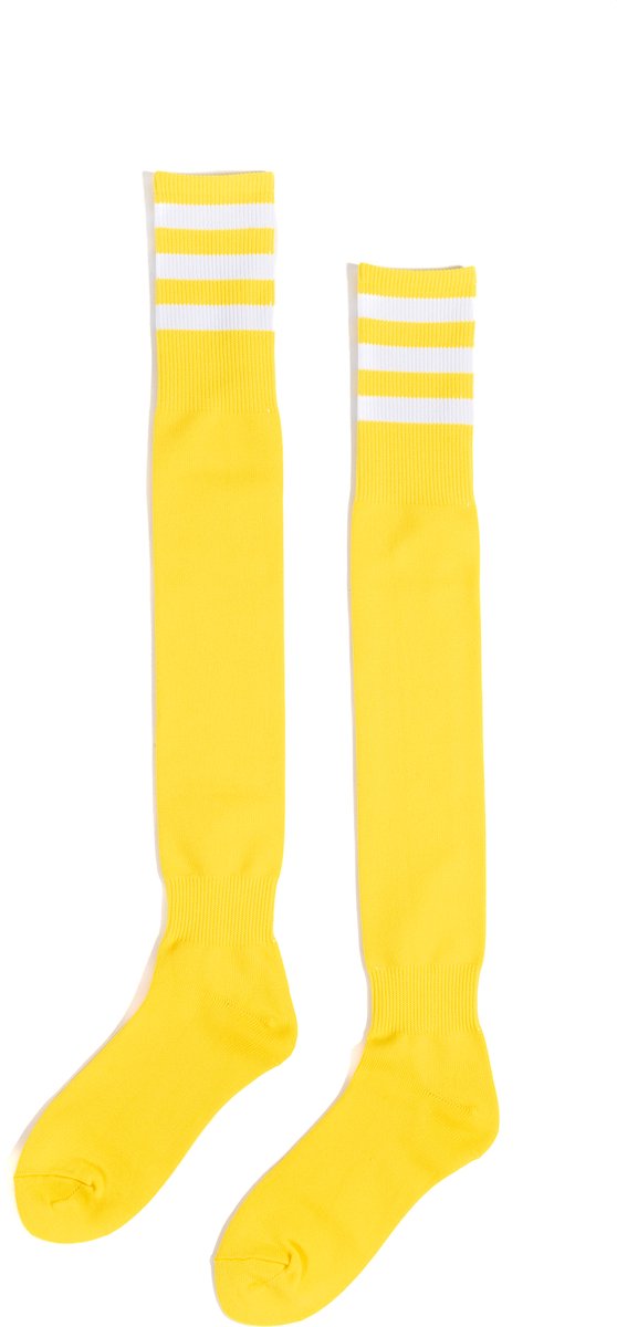 KIMU® Sokken Geel Witte Strepen - Maat 36-41 - Dames Heren Unisex - Gele Kniekousen Voetbalsokken Sportsokken Kniesokken Kousen Streepjes Festival