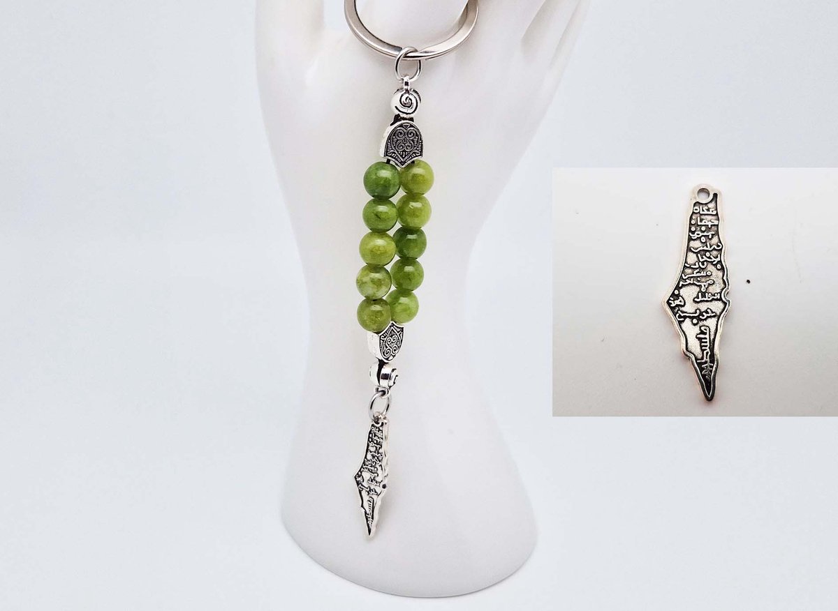 Handgemaakte Natuurstenen Sleutelhanger "Kraal Koreaanse jade "- Met metaal hanger - 8 mm diameter van de korrel- Mooie accessoire en decoratie voor de auto-Vaderdag Cadeau -Moderdag Cadeau - Cadeau vrienden