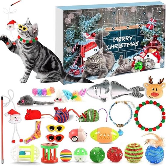 Foto: Christmas cat advent calendar 2025 24 pcs comet advent calendar for cats cat toy advent calendar christmas cat blind box feather toys for cats fish fake mouse bell balls for cat lover gift