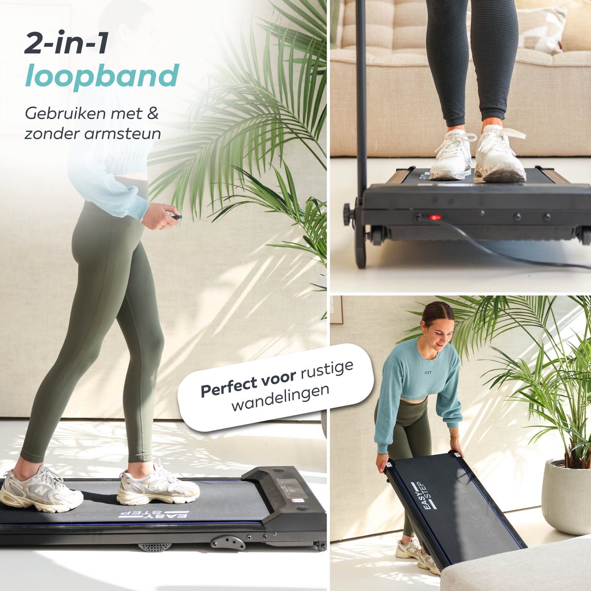 Afbeelding 2 van Easystep V10h - Loopband 1-10 km/h met 9% hellingshoek in 3 standen - Incl. Dempende Vloermat - Opvouwbaar & Inklapbaar - Wandelband Elektrisch - Walking Pad past onder Bureau - Renband Fitness - Opvouwbare Loopbanden - Walkingpad