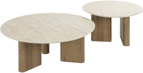 Table basse ronde Romano de Giga Meubel - Aspect travertin - Set de 2