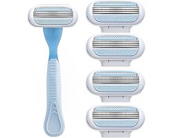Het scheermes voor vrouwen wordt geleverd met 4 vervangende mesjes, inclusief het handvat. Het is een ideale keuze voor intieme scheermessen en bikinilijnscheermessen voor vrouwen, en helpt de huid te beschermen tegen irritatie.
