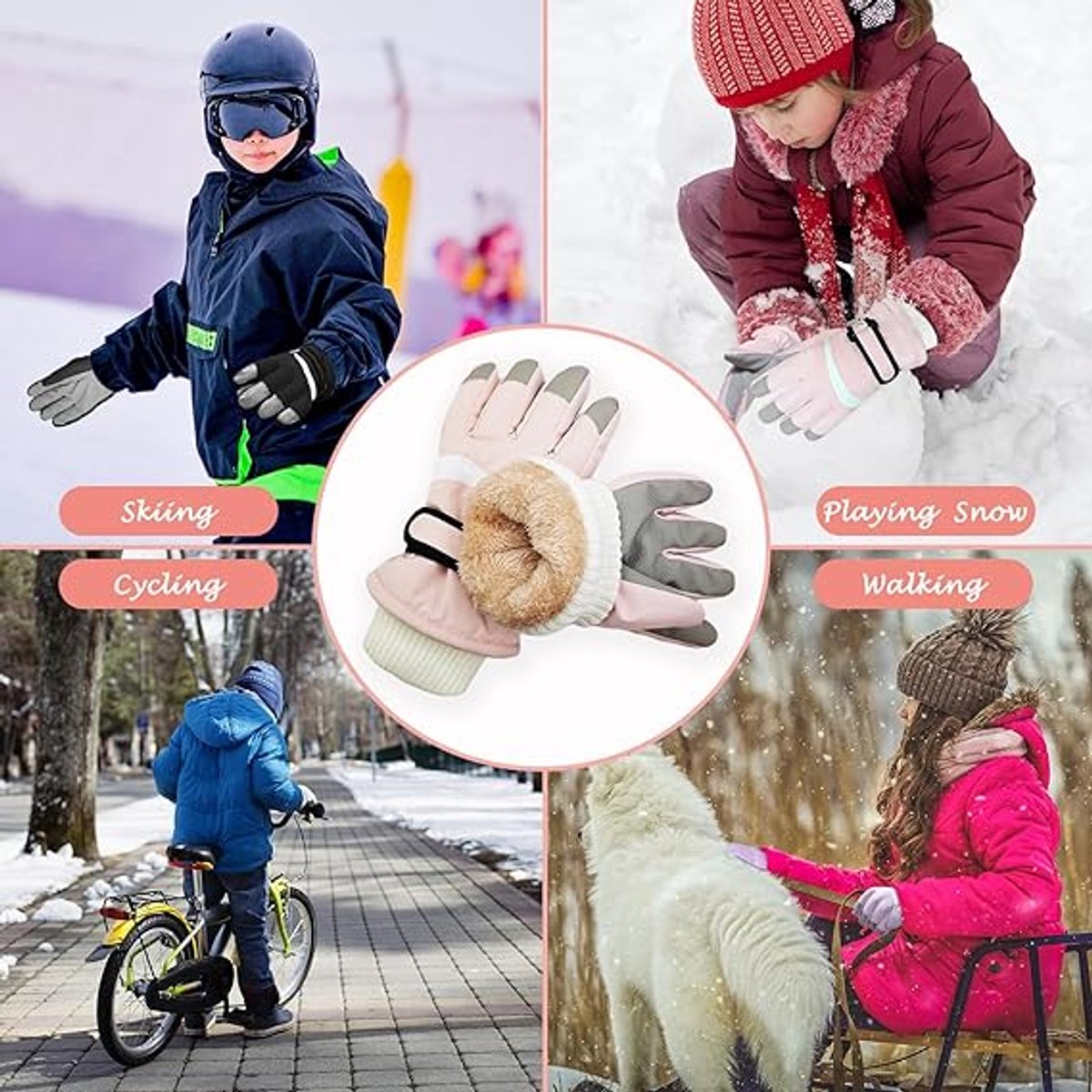 Vrouwen Winter Warm Mannen Winddicht Outdoor Ski Handschoenen En Schaatsen Snowboarden Sneeuwhandschoenen Wanten voor Vrouwen Koud Weer Geïsoleerd (Oranje, One Size