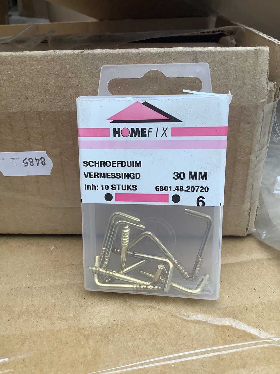 Schroefduim. 30mm. Lang. 10 stuks. Vermessingt. Ophanghaak. Homefix. stuks.
