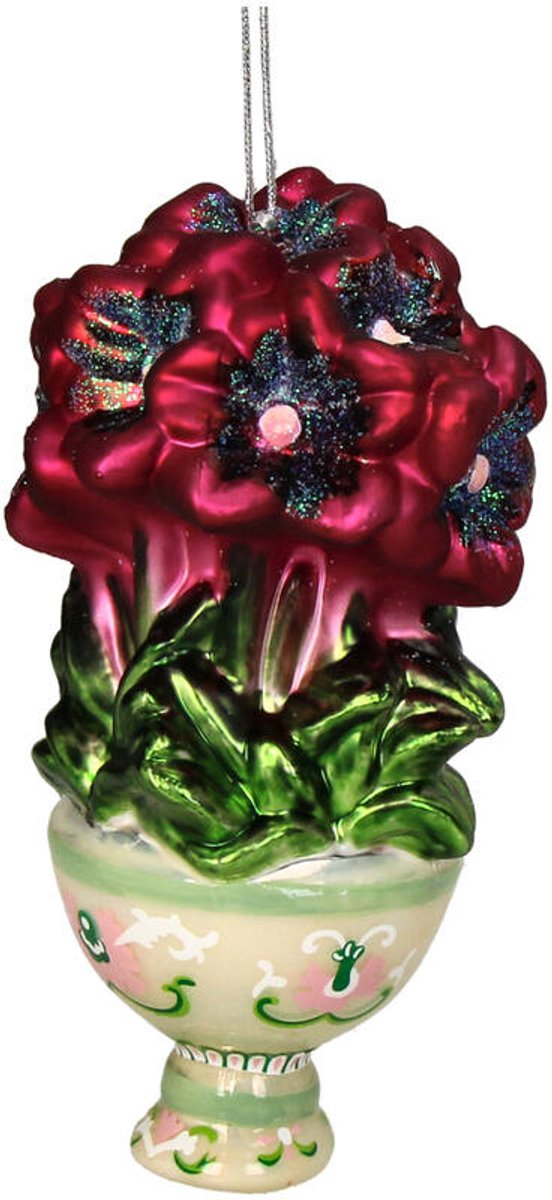 HD Collection Glazen kerstornament kerst hanger hibiscus in bloempot 12.5 cm