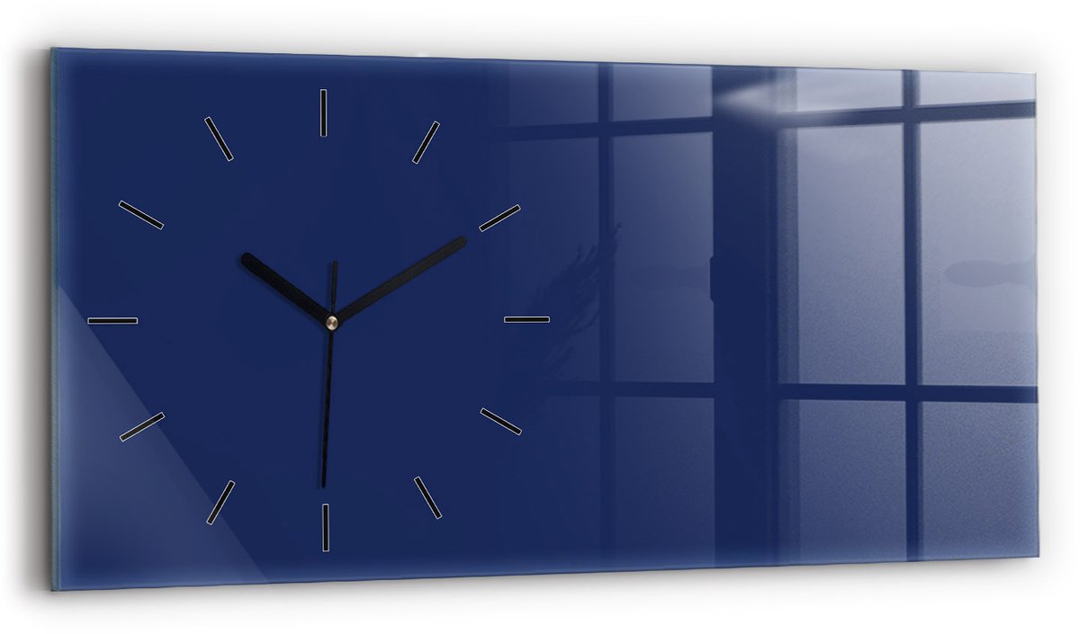 Wallfluent Wandklok - Marine Glazen Klok Rechthoekige - 60 cm x 30 cm - Marine Wandklok - Zwarte Handen - Wandklok Zonder Cijfers - Wandklok Glas Woonkamer - Rechthoekige Glas Klok - Industrieel Wandklok - Rechthoekige Glazen Wandklok
