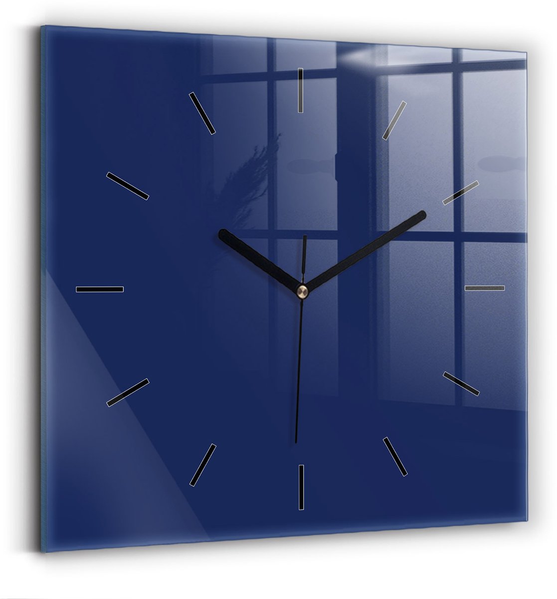 Wallfluent Wandklok - Marine Vierkante Glazen Klok - 30 cm x 30 cm - Marine Wandklok - Zwarte Handen - Wandklok Zonder Cijfers - Wandklok Glas Woonkamer - Vierkante Glazen Wandklok - Industrieel Wandklok - Vierkante Glas Klok