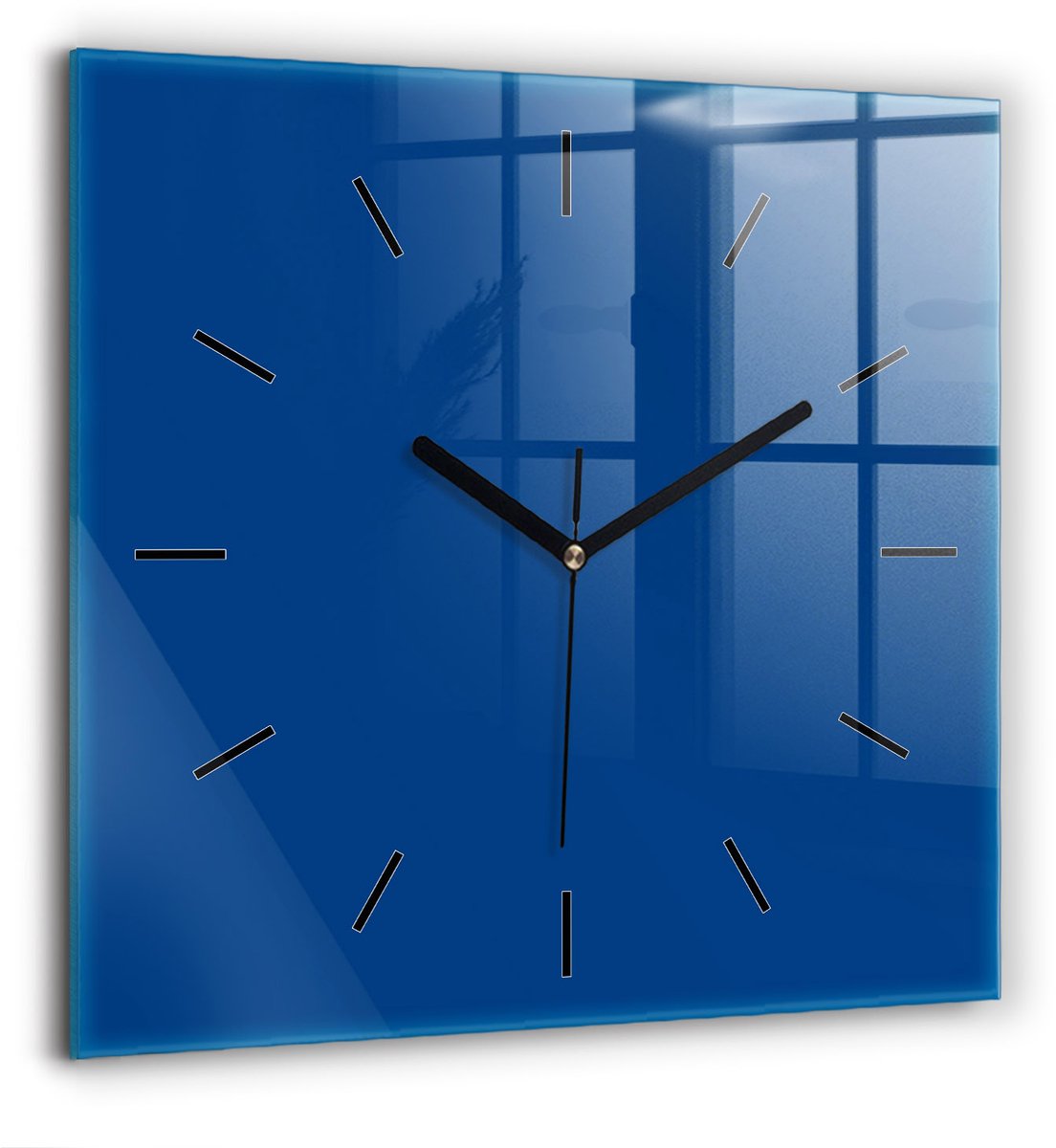 Wallfluent Wandklok - Blauw Vierkante Glas Klok - 60 cm x 60 cm - Blauw Wandklok - Zwarte Handen - Wandklok Zonder Cijfers - Wandklok Glas Woonkamer - Vierkante Glazen Klok - Minimalistisch Wandklok - Vierkante Glazen Wandklok