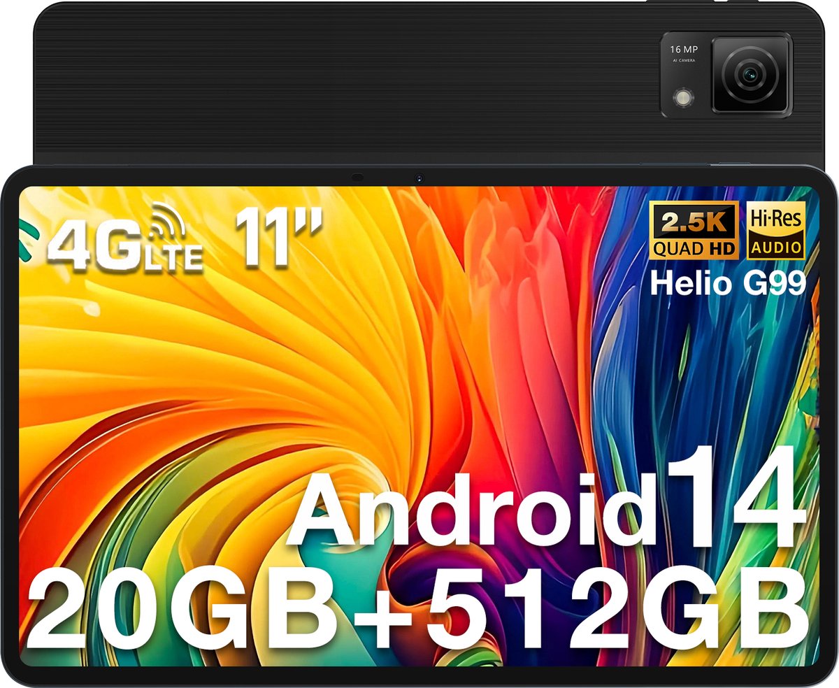 DOOGEE T40 Table 11 "2.5K 20GB 20GO RAM + 512GO ROM Android 14 Helio G99 Battery 8580mAh 16MP + 8MP,Zwart